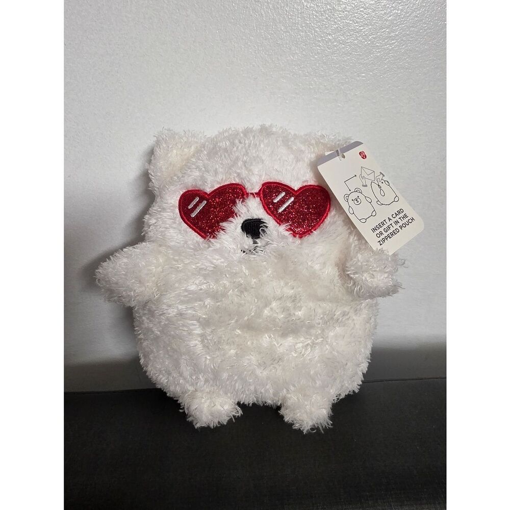 American Greetings White Plush Bear with Red Heart Sunglasses